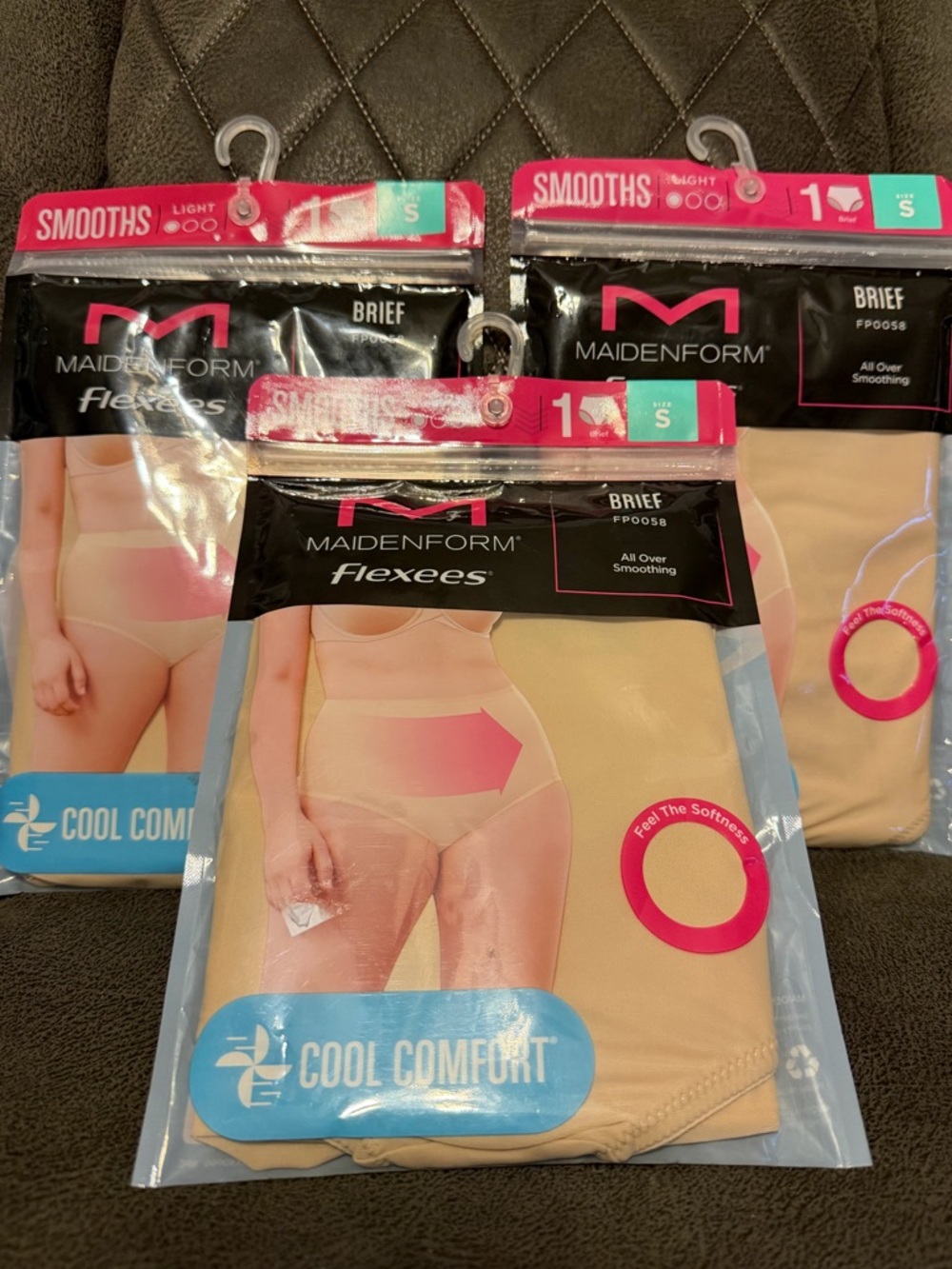 2 PACK MAIDENFORM COOL COMFORT ALL IVER SMOOTHING FLEXEES BRIEF  BLACK SMALL